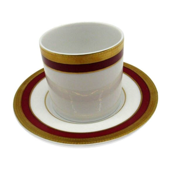 LA VAISSELLERIE Fine PORCELAIN Cup Saucer Gold Red Accents Vaiselle Vintage - Picture 9 of 10